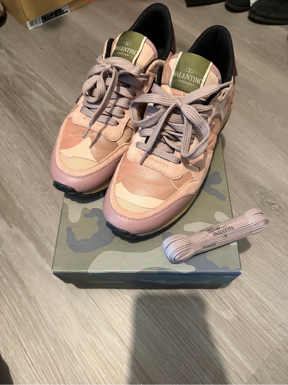 Valentino Garavani Pink and Olive Camouflage Runner Sneakers